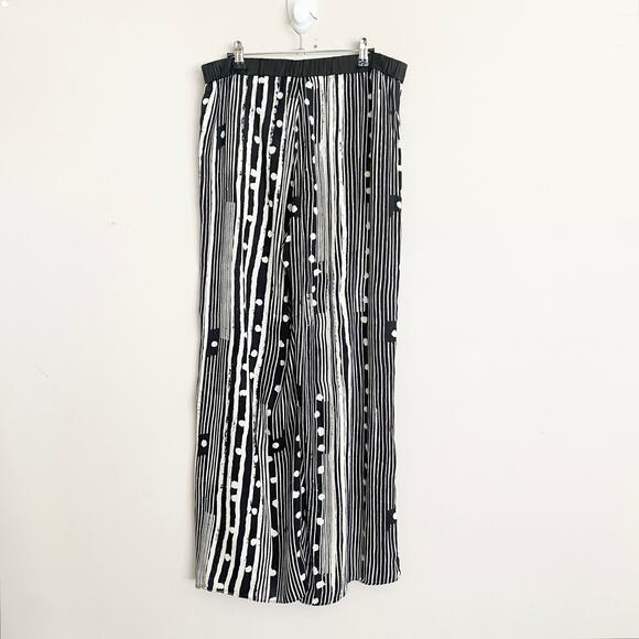 Anthropologie Elevenses Wide Leg Pants Womens Sz M Black White Printed High Rise - Picture 3 of 6